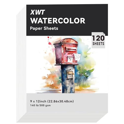 XWT 120 Sheets 9"x12" Watercolor Paper, 140lb/300gsm - size: 9x12in 120 Sheets