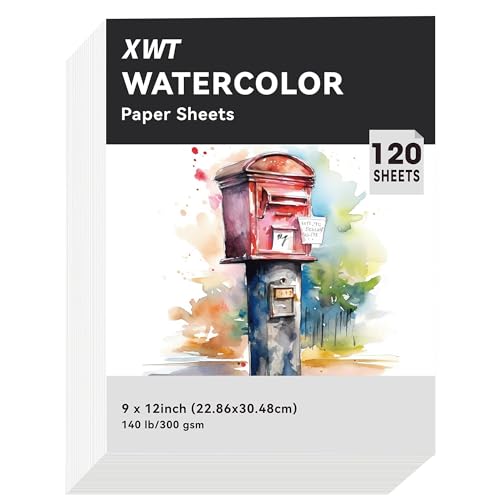 XWT 120 Sheets 9"x12" Watercolor Paper, 140lb/300gsm - size: 9x12in 120 Sheets