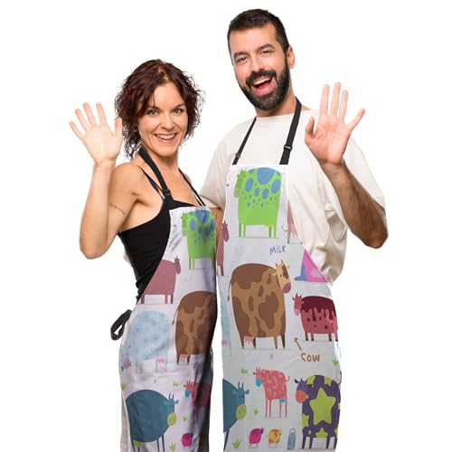 Baking Apron for Men Cows Women Aprons for Kitchen Cooking Restaurant BBQ Painting Crafting 27” (W) x 31” (H), Waterproof Apron - color: Cows