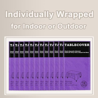 D&Z 12 Pack Purple Disposable Plastic Tablecloth 54"x108" Table Cover - color: Purple, size: 12 Pack 54"×108" Rectangle