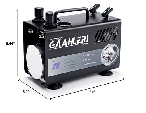 Gaahleri Airbrush Painting Kit with Compressor Air Tank 1L Dual Air Outlet System Advanced Air Brush Guide Manual Cake Decorating, Nail Tattoo Painting, Model Coloring Multi-Function
