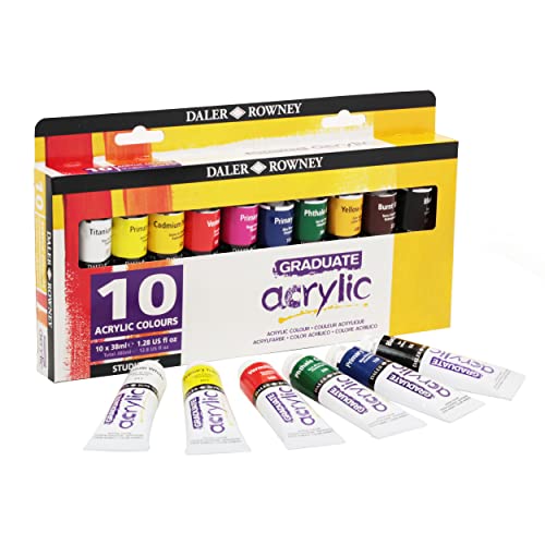 Daler Rowney Graduate Acrylic Paint Set, 10-Tube Assorted Colors, 38ml - Acrylic Painting Supplies for Artists and Students - Acrylic Paints for Panels, Canvas, Paper and More
