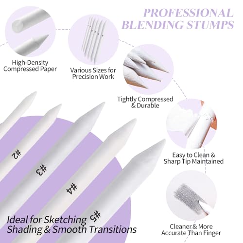 27 PCS Blending Stumps and Blending Sponge Pens with Sandpaper Pencil Sharpener, Tortillions Blending Sticks for Shading Complete, Blending Pencils for Student Artist Charcoal Sketch Drawing Tools - size: 27pcs