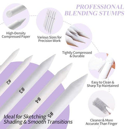 27 PCS Blending Stumps and Blending Sponge Pens with Sandpaper Pencil Sharpener, Tortillions Blending Sticks for Shading Complete, Blending Pencils for Student Artist Charcoal Sketch Drawing Tools - size: 27pcs