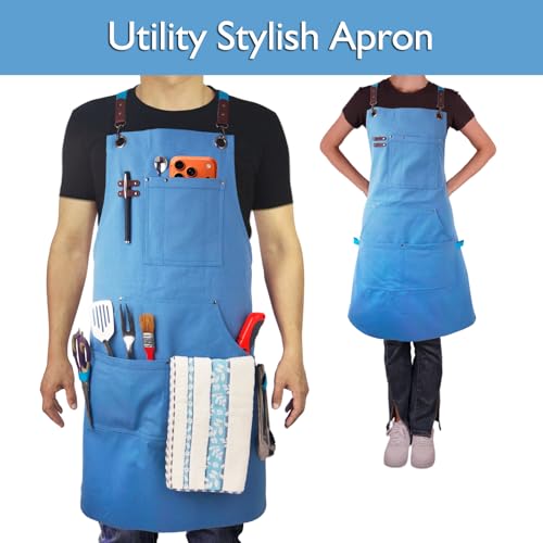 Kitchen Apron, Work Apron, Canvas Apron, SkyBlue - color: Skyblue