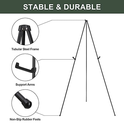 DANMO Easel Stand for Wedding Sign Poster 63'' Instant Display Easel for Floor Adjustable Metal Art Easel Black