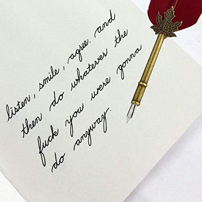 Feather Quill Pen Vintage Feather Dip Pen Set Writing Quill Pen Calligraphy Pen As Christmas Birthday Gift Set (wine red)