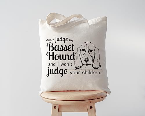 Pet Studio Art Don't Judge My Dog Tote Bag - color: Basset Hound