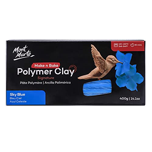 Mont Marte Make n Bake Polymer Clay Signature Sky Blue 400g (14.1oz) Block, Bake in Oven, Soft and Smooth, Sculpting, Craft, DIY Décor, Jewelry - color: Sky Blue, size: 14.1oz