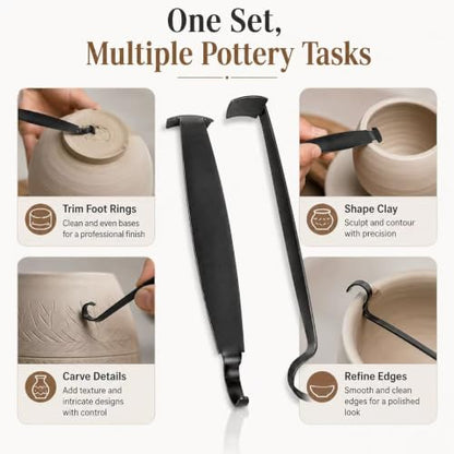 2 Pack Pottery Trimming Tools, Black Clay Trim Tool for Wheel Throwing | Ceramic Sculpting, Clay Carving, Shaping, Smoothing, Pottery Foot Ring Trimming