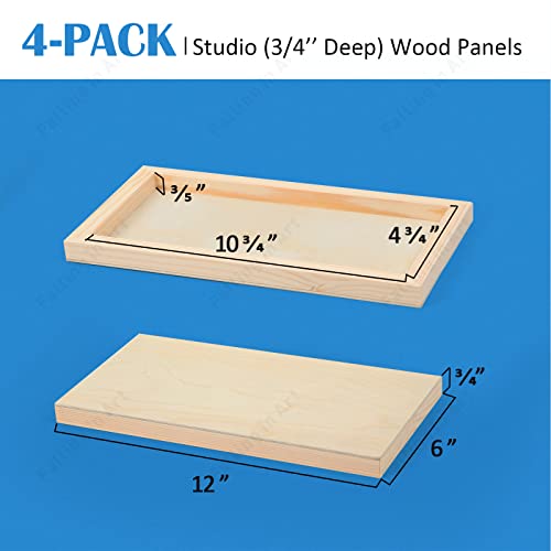 Falling in Art 4 Pack 6x12’’ Unfinished Birch Wood Panels Kit for Painting | Studio 3/4’’ Deep Wood Canvas, Cradle Boards for Acrylic Pouring, Art, Crafts, Epoxy Resin, Laser Engraving Cutting - size: 6'' x 12''