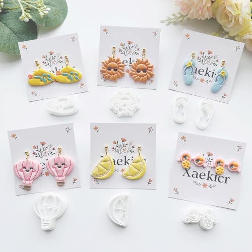 Summer Vibes Polymer Clay Cutters Set - 11pcs Vacation Shapes Including Palm Tree, Flamingo Float, Flip Flops, Surfboard & Smoothie for DIY Earring Jewelry, Soft Clay Crafts & Scrapbooking - color: U color