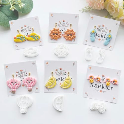 Summer Vibes Polymer Clay Cutters Set - 11pcs Vacation Shapes Including Palm Tree, Flamingo Float, Flip Flops, Surfboard & Smoothie for DIY Earring Jewelry, Soft Clay Crafts & Scrapbooking - color: U color