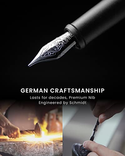 novium Hoverpen Future - Luxury Fountain Pen, Schmidt Nib (Fine), Converter, Extra Refill, Futuristic Aesthetic, Aerospace Metal, Best Pen Gift Set for Men & Women (Deep Black) - color: Deep Black, style: Fountain Pen