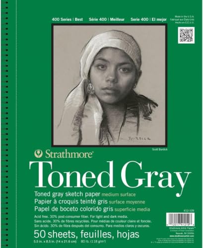 Strathmore 400 Series Sketch Pad, Toned Gray, 5.5x8.5 inch, 50 Sheets - Artist Sketchbook for Drawing, Illustration, Art Class Students,(Pack of 12) - size: 5.5x8.5 (Pack of 12)