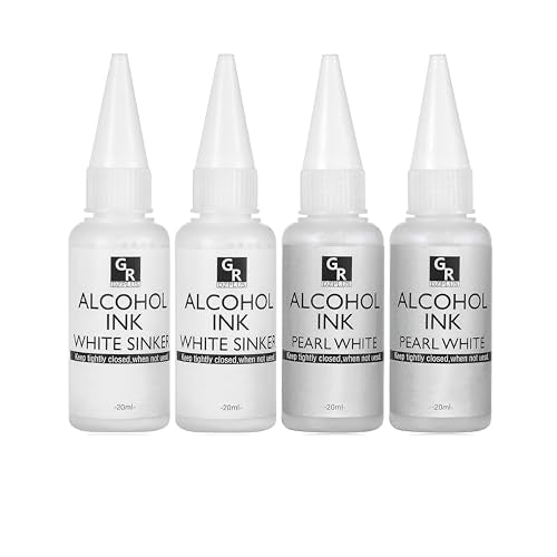 White&Pearl Alcohol Ink Set -4 Colors Alcohol Based Ink for Resin Art, Fluid Art,Resin Craft,Resin Petri Dish，Alcohol Ink Paint for Yupo,Tumbler(White Set)