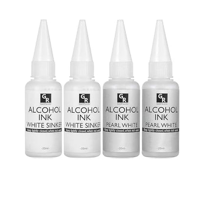 White&Pearl Alcohol Ink Set -4 Colors Alcohol Based Ink for Resin Art, Fluid Art,Resin Craft,Resin Petri Dish，Alcohol Ink Paint for Yupo,Tumbler(White Set)