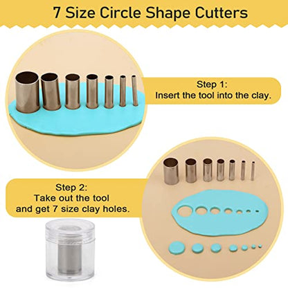 28Pcs Polymer Clay Cutter Tools, Pletpet Polymer Clay Tools Acrylic Roller/ 14 Sculpting Kits/ 7 Circle Shape Cutter/ 2 Acrylic Sheets for Press/ 2 Scarper/Needle Detail Shaping