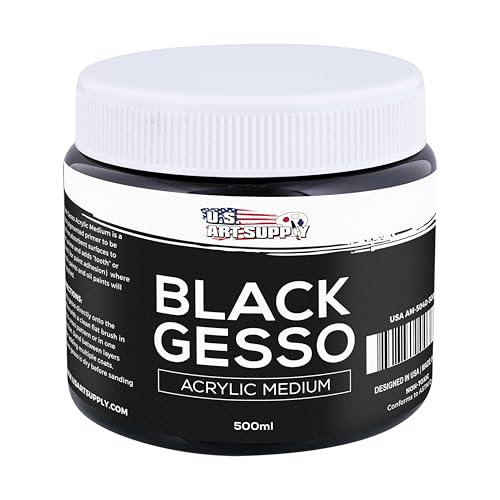 U.S. Art Supply Black Gesso Primer - 16.9oz (500ml) for Oil & Acrylic Paint - Superior Coverage, Canvas Prep, Mixable White Gesso Paint Artists - color: Black