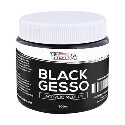 U.S. Art Supply Black Gesso Primer - 16.9oz (500ml) for Oil & Acrylic Paint - Superior Coverage, Canvas Prep, Mixable White Gesso Paint Artists - color: Black