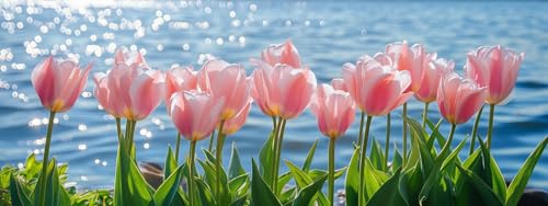 Bimkole Large Diamond Art Kits for Adults Tulip, Full Drill 5D DIY Rhinestone Embroidery Set Paint with Diamonds Art Landscape by Number Kits Cross Stitch Home Wall Craft Decoration 31.5x11.81 Inch - color: Tulip