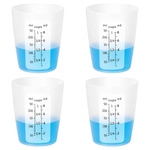 4Pcs Silicone Resin Mixing Measuring Cups 250ml / 8oz for Resin Supplies, Easy-to-Read Black Marks, Non-Stick Reusable Silicone Pouring Cups for Epoxy Mixing - size: 4*250ml (Black Marks)