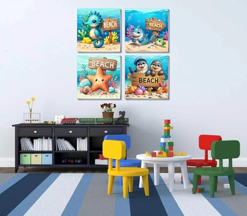 Mrnsiet 4 Pack Framed Paint by Numbers Kit for Kids, Cartoon Animals Paint by Numbers for Kids Ages 8-12, DIY Acrylic Oil Painting Drawing Kit for Children Beginner 8x8 Inch - color: BKH2417+BKH2418+BKH2419+BKH2420-US