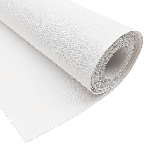 Primed Cotton Canvas Roll 15.7 inch x 5.5 Yards (40cm x 5m) - Heavyweight White Artist Canvas Fabric for Oil, Acrylic Painting,DIY Crafts,Backdrops&Small Art Projects