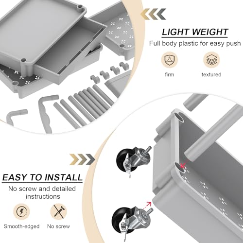 Goovilla 4 Tier Rolling Utility Cart Organizer with Removable Drawer, Grey | Stable and Sturdy Rolling Storage Carts with 2 Lockable Wheels for Bathroom, Kitchen, Snack, Craft, Makeup, Baby Essentials - size: 4 Tier, style: Gray