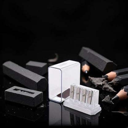 2Pcs Transparent 4 Holes Charcoal Pencil Sharpener,Long Point Carpenter Pencil Sharpener Plastic Artist for Sketching