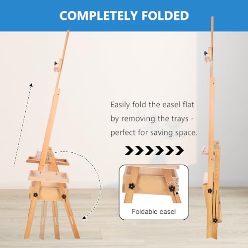 Falling in Art Large Wooden Painting Easel with Storage Drawer and Palettes | H-Frame Studio Easel Stand Holds Canvas up to 36 Inches, Suitable for Adults, Beginners, and Artists, Natural - style: Natural