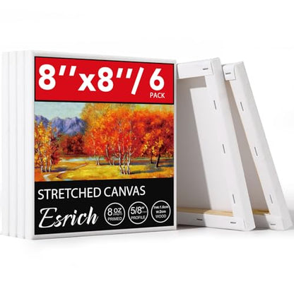 ESRICH Stretched Canvas, 6 Pack 8x8, Primed Acid-Free, Wood Framed Blank Canvas, Art Canvases for Beginners, Artists, Used for Oil, Acrylic Paint, Pouring Painting - style: 6 Packs Stretched Canvas - 8*8in
