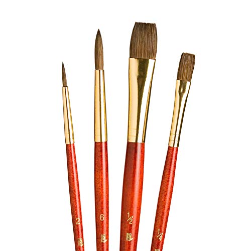 Princeton RealValue Brush Set, Natural, Red Handle, Natural Camel, 4 Piece, 1 Count - style: Set-9121