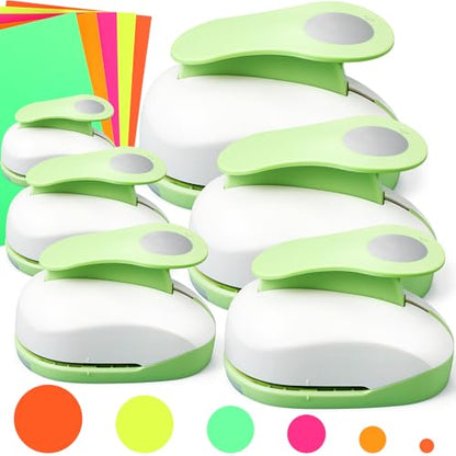 CHENGU 6 Pcs Circle Punch Set 3in/2in/1.5in/1in/0.6in/0.3in Scrapbook Hole Punchers Crafting with 10 Sticker Paper Round Cutter Scrapbook for Office Supplies DIY Albums Photos(Green) - color: Green, style: Circle