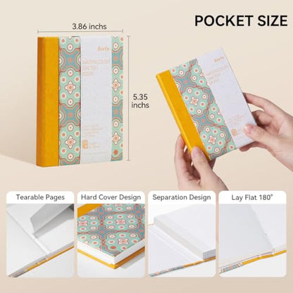 Arrtx Watercolor Journal, 5.35x3.86 Hot Press | 140LB/300GSM, 100% Cotton, Hardcover, 20 Sheets. Ideal Travel Notebook for Artists, Adults, and Students - size: 5.35x3.86''