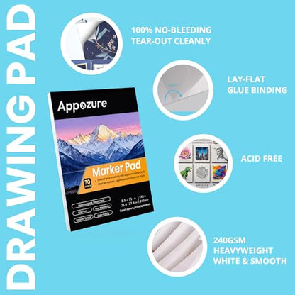Bleedproof Marker Pad, 8.5"×11", 30 Sheets/60 Pages, 240GSM Heavyweight - size: 8.5" ×11"