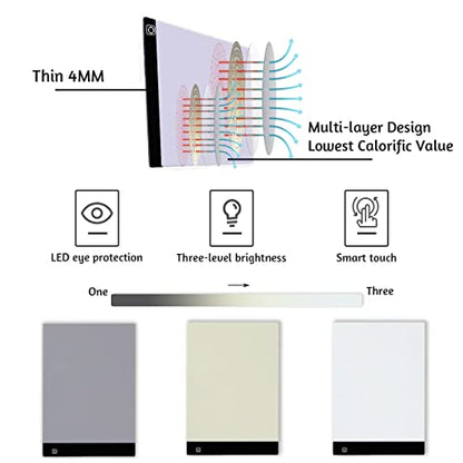 LIRUNQIU A4 Diamond Painting Light Pad, USB | Brightness adjustable, 3 modes, ultra-thin. For diamond art, needlework, stenciling. USB powered. - size: A4