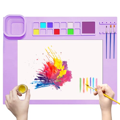 SOQKEEN Silicone Painting Mat 20"x16", Art Craft Mat with Cup, Purple - color: Purple