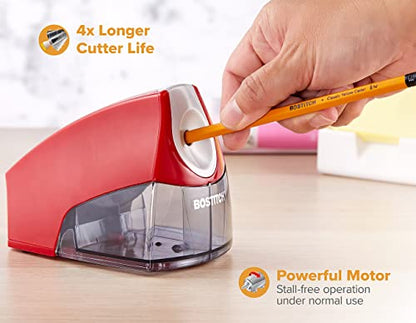 Bostitch Office Electric Pencil Sharpener for Classroom & Desk Use, Heavy-Duty Stall-Free Motor, High-Capacity Shavings Tray, Red (Pack of 6) - color: Red (Pack of 6)