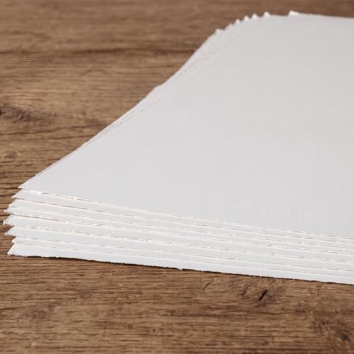 Kisston 10 Sheets Large Deckled Edge Paper 22 x 30 Inches, 140 Lb/300 GSM Cotton Watercolor Paper Texture White Blank Painting Supplies for DIY Craft Activities Student Artists Drawing - style: Deckled Edge