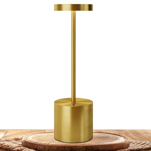 TBBGA LED Cordless Table Lamps, 5000mAh Rechargeable Table Light | Portable Outdoor Table Lamp, 3 Color Stepless Dimming Battery Powered Lamp for Dinner/Patio/Restaurant/Bedroom (Gold) - color: Gold1