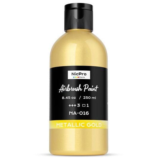 Nicpro Metallic Gold Large Airbrush Paint (8.45oz) Ready to Spray Opaque | Water-Based Acrylic Air Brush Paints for Model, Wood, Canvas, Metal, Plastic, Leather, for Beginners & Artists - color: Metallic Gold
