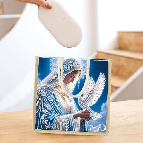 JZHYOAN Diamond Painting Canvas Tote Bags, DIY Diomand Art Tote Bags Kits for Adults, Reusable Grocery Shopping Hand Storage Bag with Handles, Portable Book Storage for Family School Woman Man