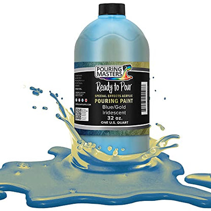 Pouring Masters Blue/Gold Iridescent Special Effectsr Acrylic Pouring Paint - Premium 32-Ounce Pre-Mixed Fluid Acrylic Paint - Fluid Art Supplies for Canvas, Wood, Paper, Tile & Rocks | Special Effects, Ready to Pour, Premium Pre-Mixed Fluid Acrylic Paint