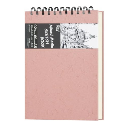 8.3" x 5.8" Hardcover Sketchbook, Top Spiral Bound Art Journal Sketchbook, 60 Sheets 92LB/150 GSM Acid-Free Drawing Neutral White Mixed Media Paper for Adults Beginners Artists.Pink - color: 150gsm-neutral white paper pink