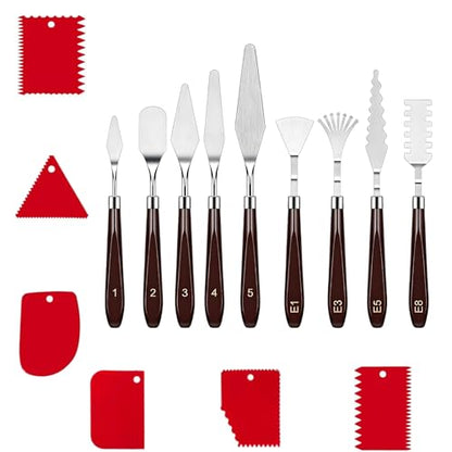 15 Pieces Artist Painting Knife Set, 9 Stainless Steel Palette Knives & 6 Plastic Ceramic Scrapers, Art Spatula Tools for Oil Acrylic Watercolor