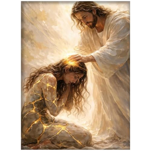 WUDWL Jesus Diamond Art Kits for Adult Diamond Painting Kits for Adults | Christian Jesus DIY Painting Diamond Painting Kits 5D Diamond Dots Gem Art Crafts with Tools,Round Full Drill 12x16inch - color: DP04734