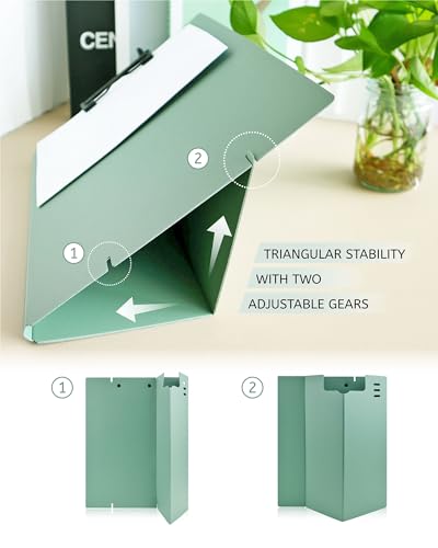 Free Standing Clipboard and Desktop Stand with Adjustable Buckles Easel Back - Foldable Stand and Document Holder for School, Office and Business Use (9.37 x 12.6 inches) (Green) - style: Green