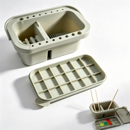 3-in-1 Palette w/Lid, Cup Brush Storage for Acrylic & Oil Painting | Lightweight smooth panel, separate pigment slots, easy washable, ideal for amateur & artist creation