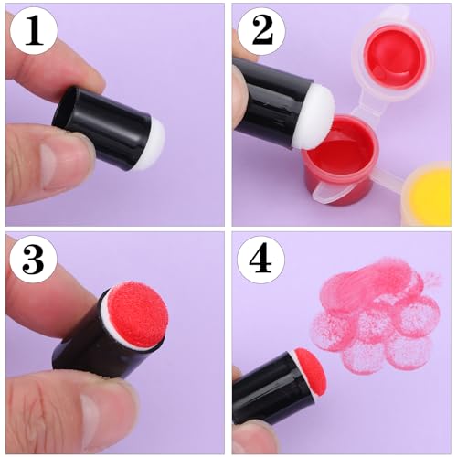 125 Pieces Finger Sponge Daubers Foam with Box Face Paint Sponges Painting Craft Set Finger Paint Drawing Chalk Fingers Painting
